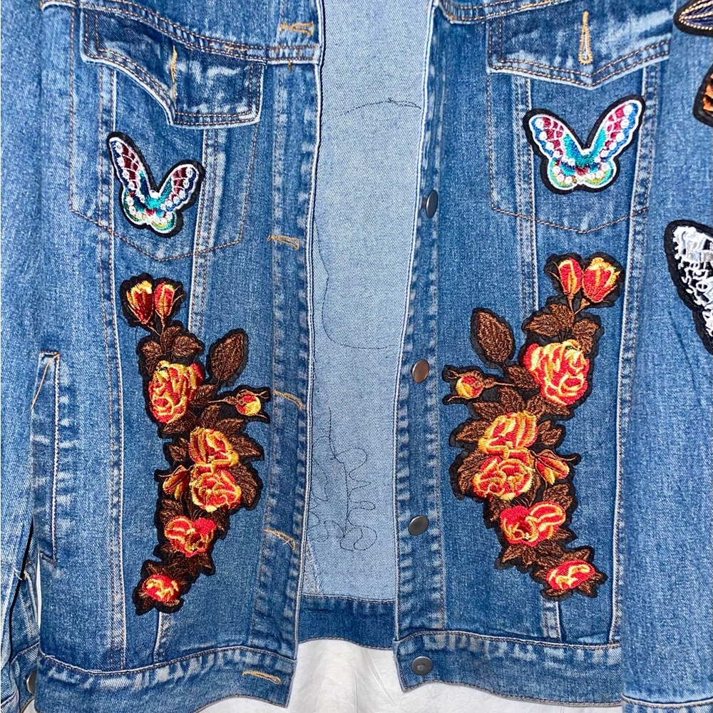 Oversized Patchwork Denim Jacket With Patches On … - image 4